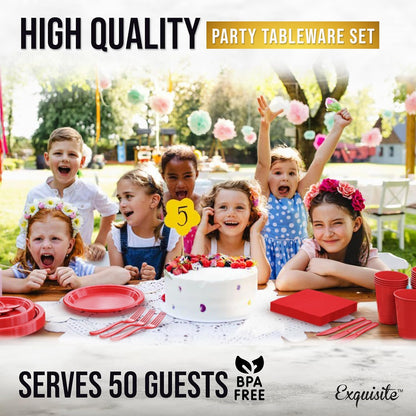 350 Pcs Black Plastic Plates For Party, Black Disposable Plates Set, 50 Of Each 9" Dinner Plate Set, 7" Dessert Plate, Cups, Napkins & Cutlery Plastic Dinnerware Set Exquisite