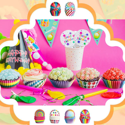 Chengu 600 Pieces Rainbow Cupcake Liners Rainbow Cupcake Wrappers Baking Cups Liners, Colorful Cake Paper Cup Baking Cups for Cake Candy Supplies(Vivid Style)