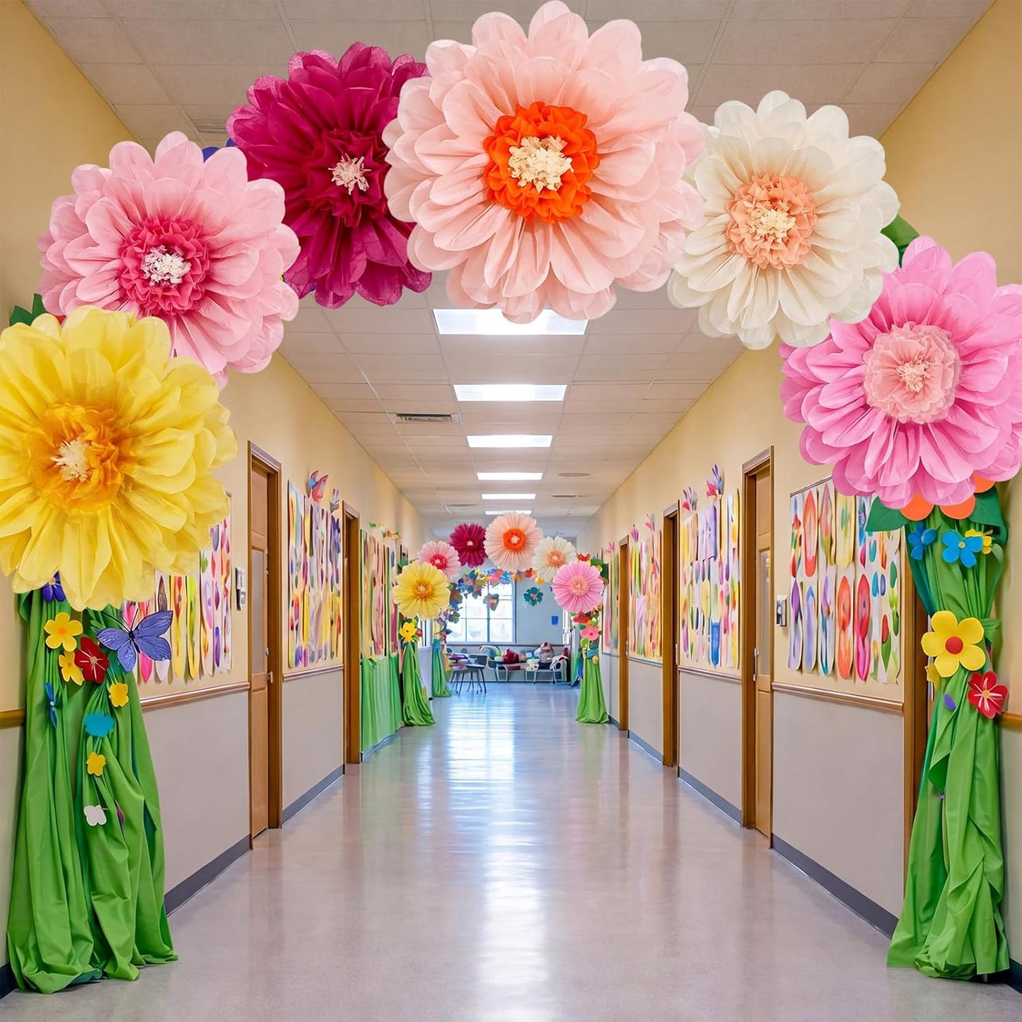 Giegxin 20 Pcs 31.5'', 23.6'', 11.8'', 9.8'' Pink Giant Paper Flower Boho Large Tissue Flower for Wall Pink Pom Pom Floral Decoration for Wall Wedding Bridal Shower Classroom Tea Party Birthday Decor