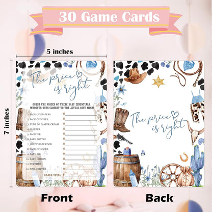 Cowboy Baby Shower Bingo Game, Pack of 30 Game Cards, Wild West Rodeo Shower Game, Gender Reveal Party Decorations, Gender Neutral - KR59