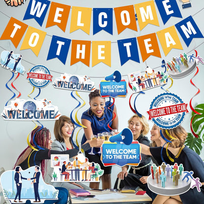 Gold Glitter Welcome To The Team Banner and Hanging Swirls, Welcome Banner, Welcome Sign, Welcome Decorations for New Employee Coworker Teacher Colleague Staff Team Member Office Party