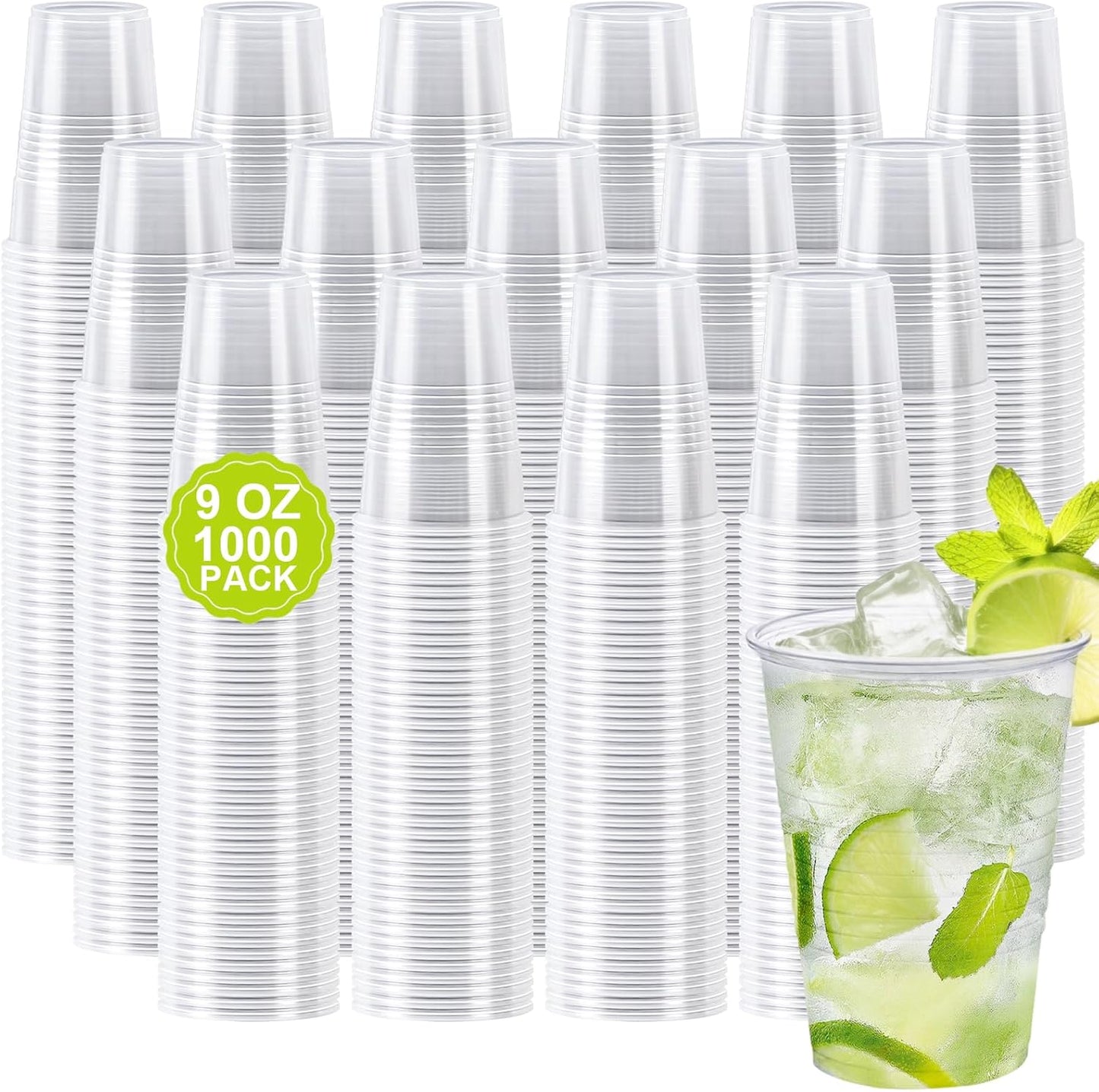 Clawsoff 500 Pack 9 oz Plastic Cups, Disposable Drinking Cups, Water Cups Plastic Clear Cups for Party, Wedding, Graduation, Travel, Holiday, Events, Birthday,Cold,Hot