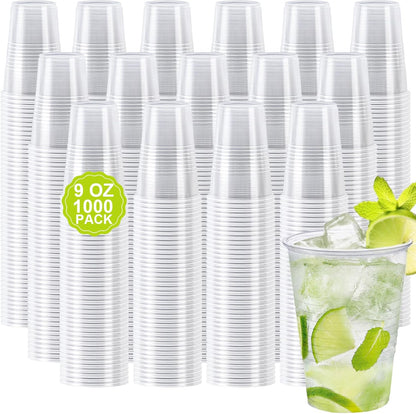Clawsoff 500 Pack 9 oz Plastic Cups, Disposable Drinking Cups, Water Cups Plastic Clear Cups for Party, Wedding, Graduation, Travel, Holiday, Events, Birthday,Cold,Hot