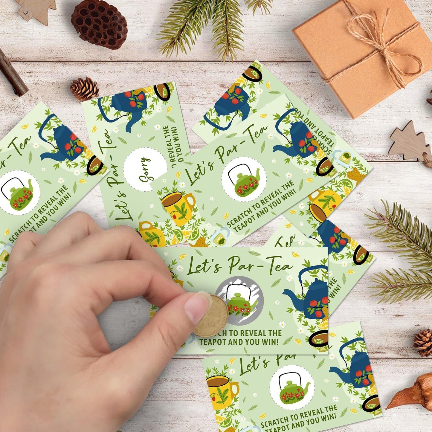 Let's Par Tea Theme Funny Party Game Scratch Off Cards 32Pcs, Lady Tea Party Holiday Event Raffle Tickets, Lottery Game for Group Activity Engagement Bachelorette Party Game, Bridal Shower