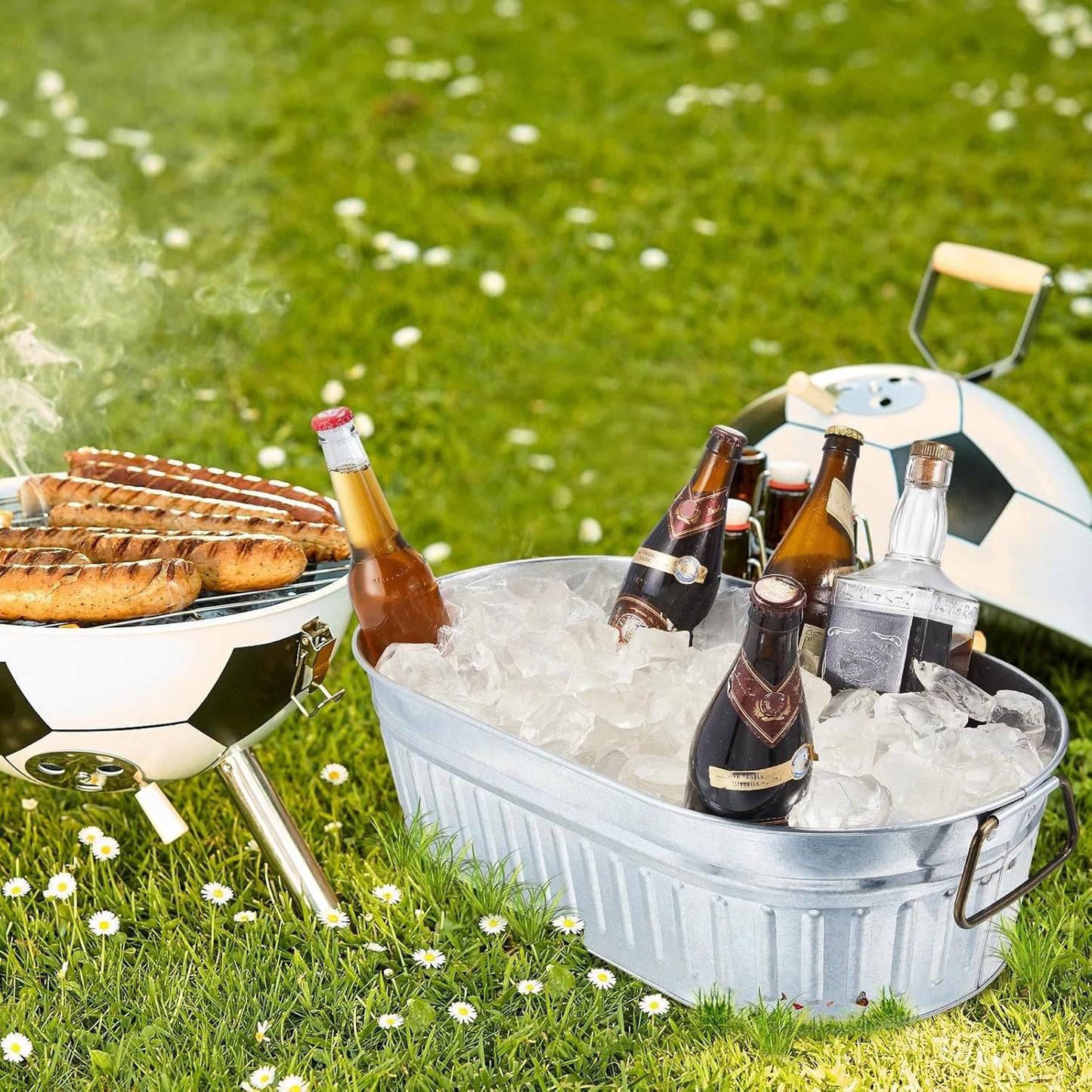 Lallisa 2 Pcs 5.3 gallons Galvanized Beverage Tub Galvanized Bucket Metal Ice and Drink Bucket with Handles Tub for Parties Farmhouse Home Pool Bar (Silver)