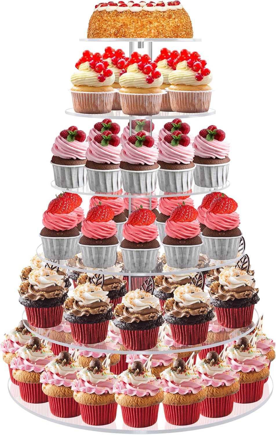 Acrylic Cupcake Tower, 7-Tier Round Cake Stand for 100 Cupcakes, Dessert Display for Parties & Weddings
