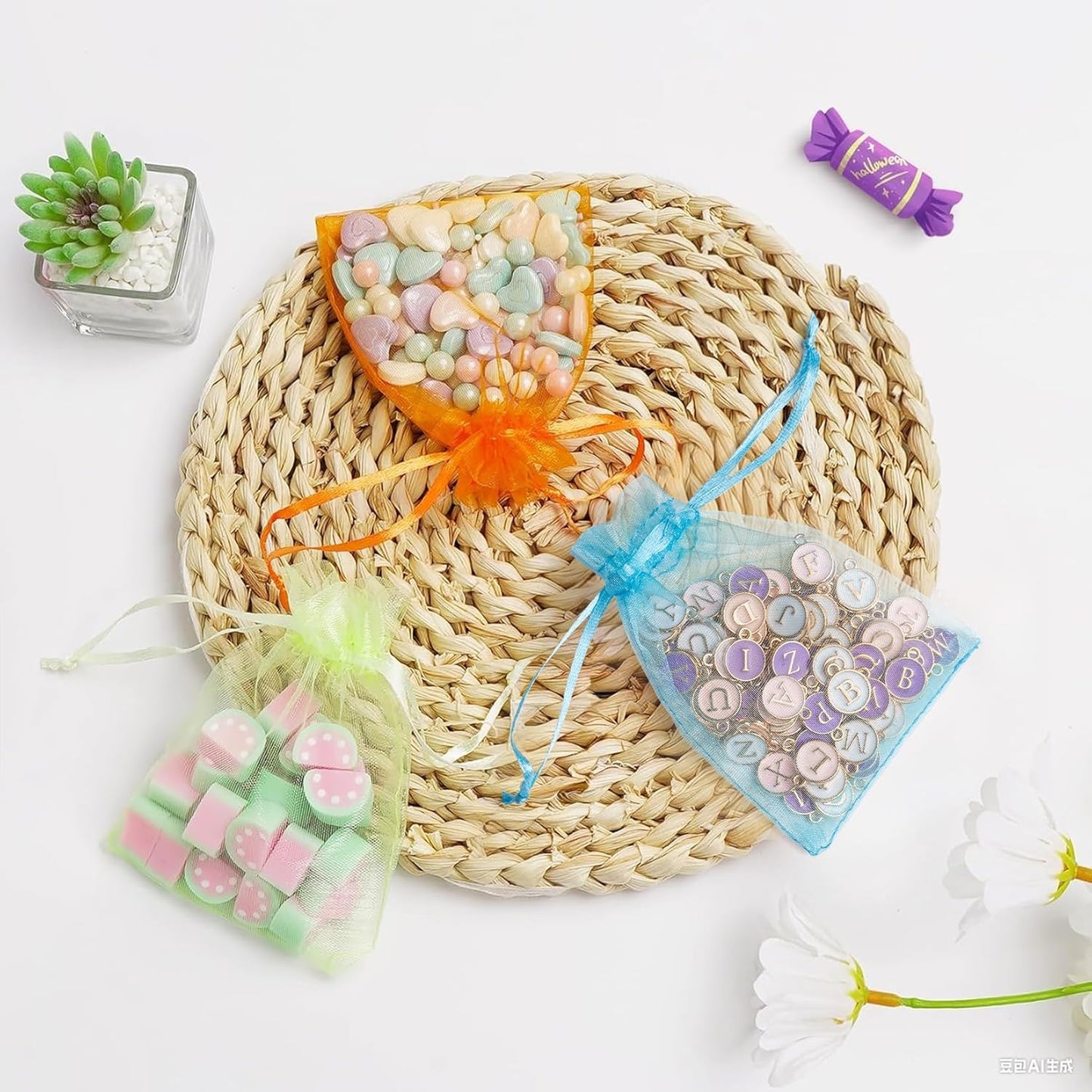 ANZNKU 50PCS White Organza Bags 3x4, Small Gift Bags Bulk for Sachet Jewelry Candy Treat, Mini Mesh Bag Drawstring for Wedding Bridal & Baby Shower, Party Favor Bag for Easter Mothers Day Birthday