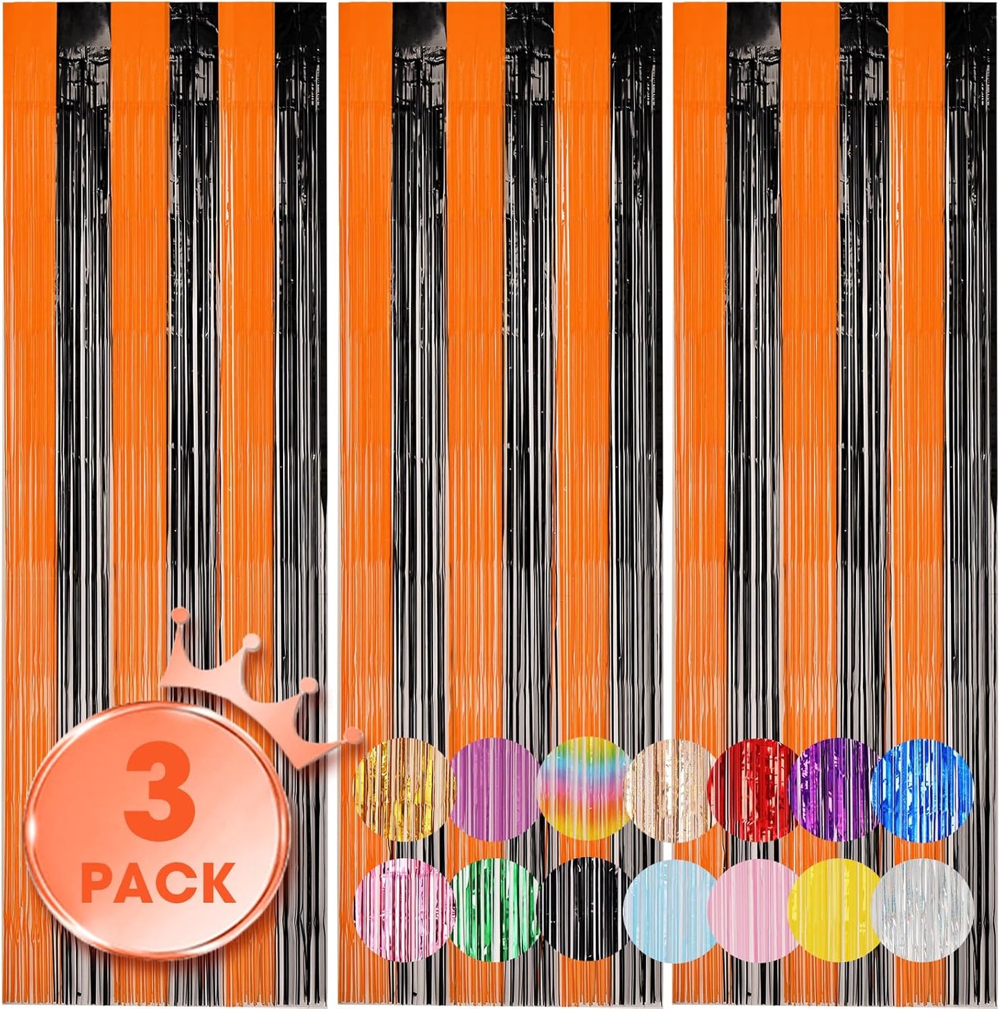 Voircoloria 3 Pack 3.3x8.2 Feet Gold Foil Fringe Backdrop Curtains, Tinsel Streamers, Fringe Backdrop for 2025 New Years Eve, Graduation, Birthday, Baby Shower, Gender Reveal, Disco Party - Colors A