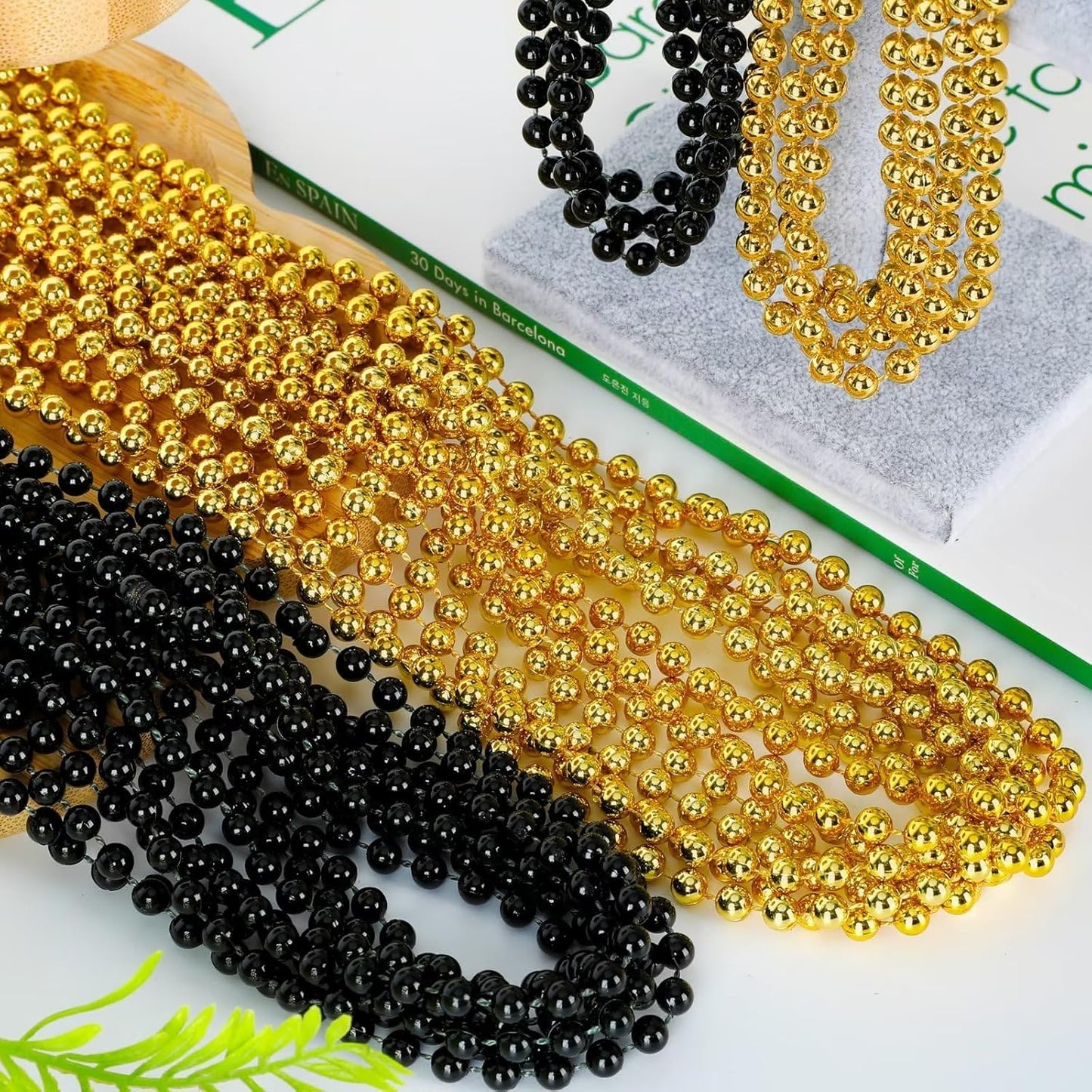 EOBOH 144PCS Mardi Gras Beads, Metallic 12 Kinds Bead Necklace Party Supplies, 33" Mardi Gras Necklace Costume Stuff, Festival Parade Throw Accessories for Wedding Birthday Celebrations Decorations