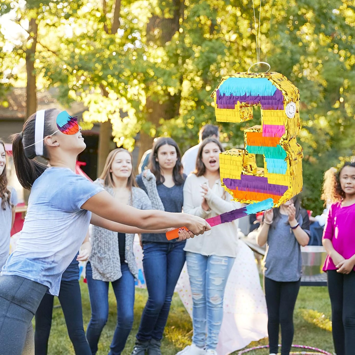 Dinosaur Pinata - Dinosaur Decorations with a Blindfold and Bat for Boys Girls Animal Themed Birthday Party Kids Classroom Game Decorations Supplies (15.7 x 11.4 x 3.1 Inches)