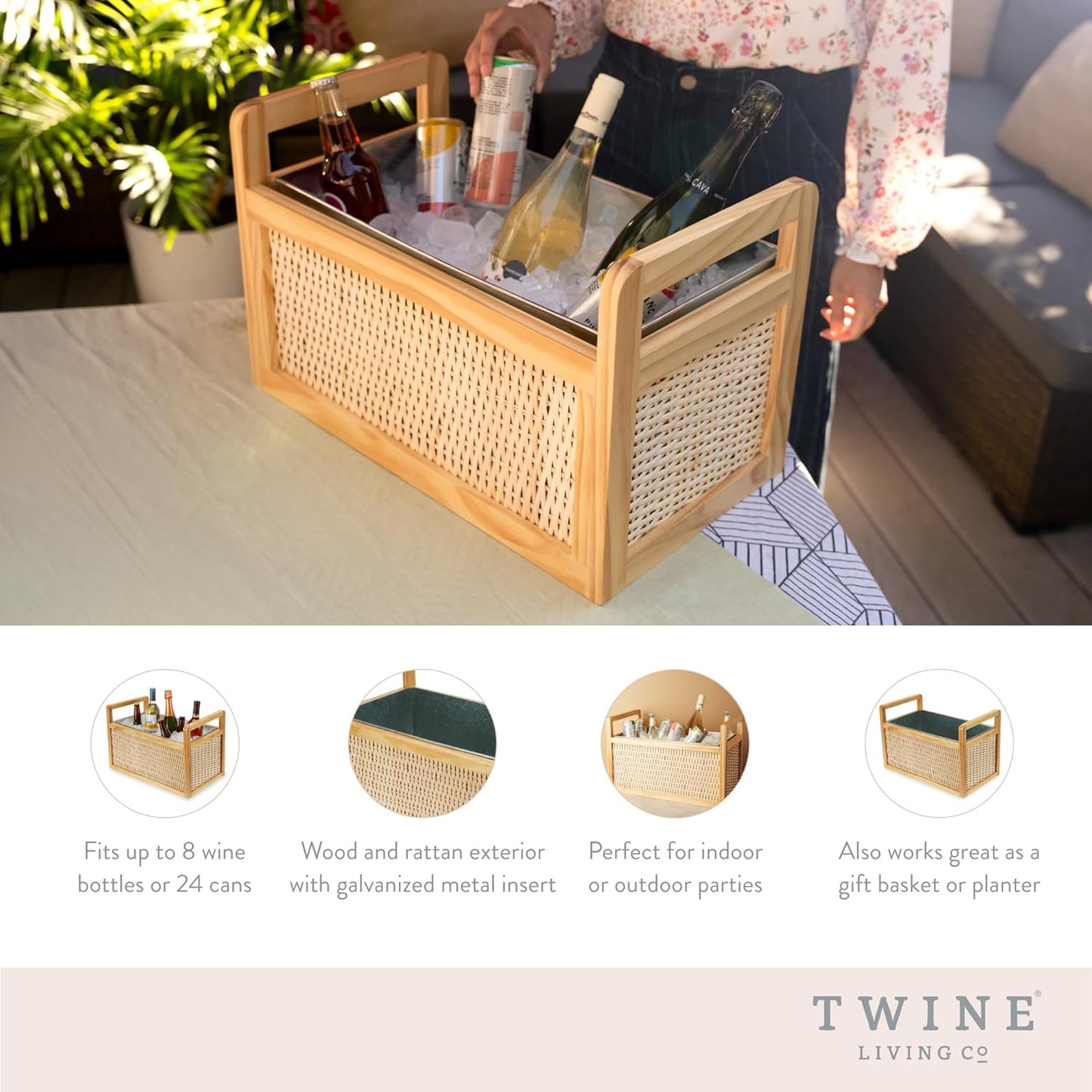 Twine Cheers Beverage Tub, Galvanized Tubs for Entertaining, Drink Buckets for Parties, Large Ice Tub and Gift Basket, Beer Buckets, Cream, 6.3 Gallons Set of 1