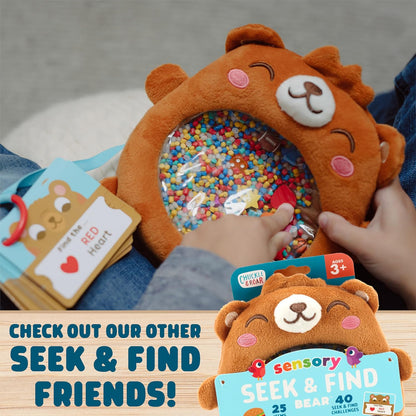 Chuckle & Roar Sensory Seek & Find Scavenger Hunt Bear – Plush Travel Toy with Hidden Objects, 40 No-Reading Challenge Cards, Sensory Activity for Focus & Calm, Toddler Gift Ages 3+