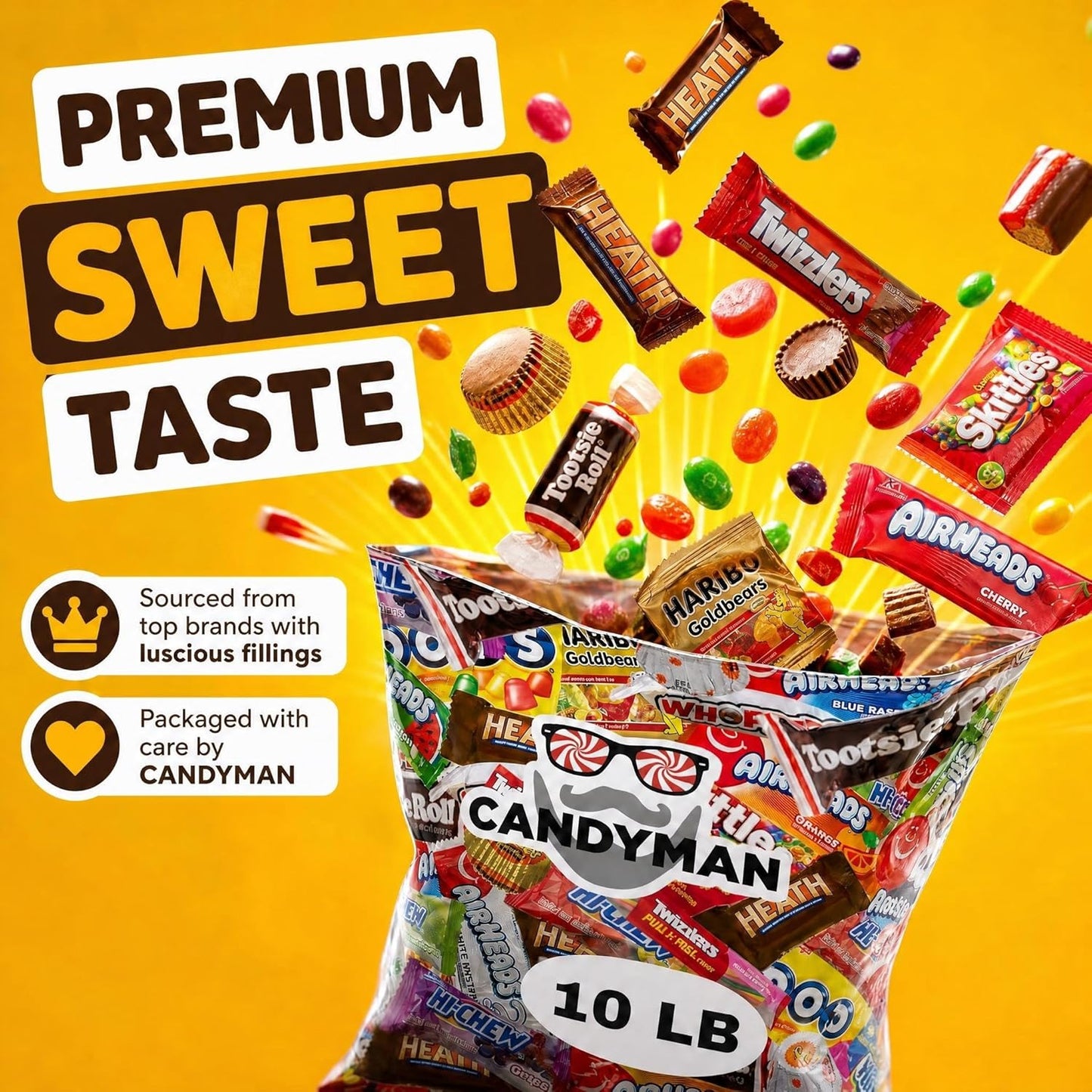 CANDYMAN (5 LB) Chocolate Candy Variety Pack — Individually Wrapped Bulk Candy Mix, Fun & Mini Size Treats for, Pinata Fillers for Kids, Party Favors, Father's Day, Ship with Ice