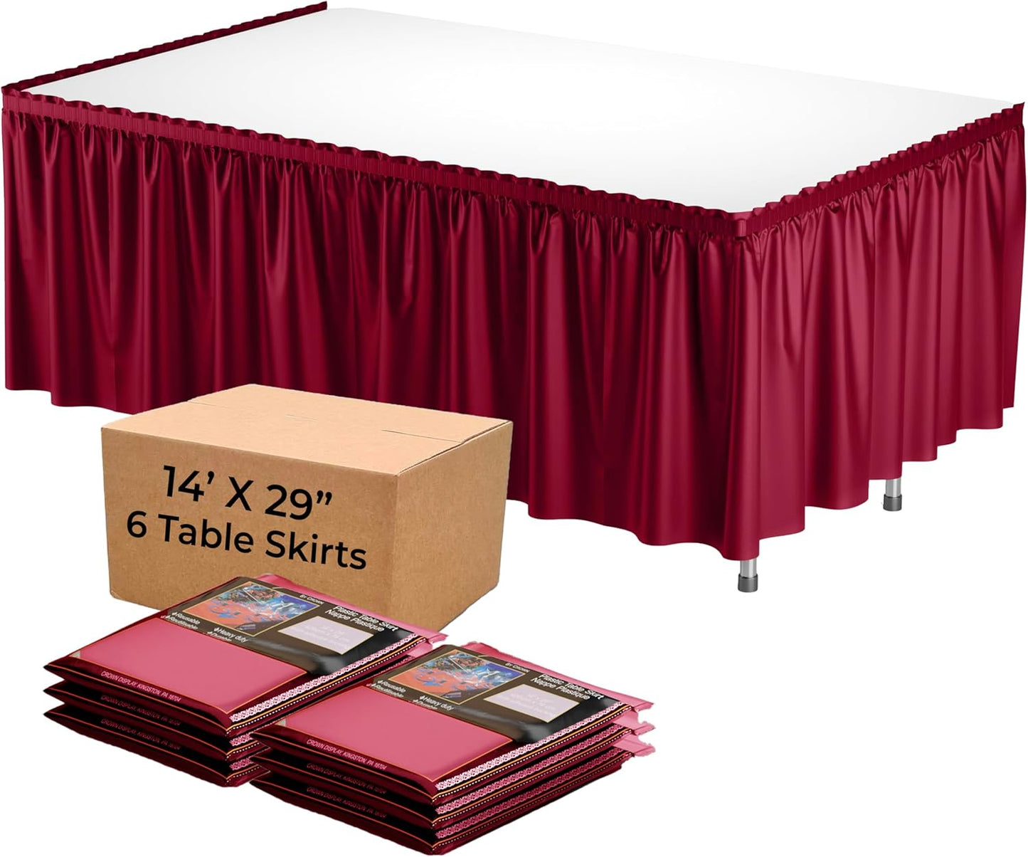 Exquisite Ruffle Table Skirt Pink 6 Pack 14 Ft Long Table Skirts for Rectangle Tables 6ft Plus or Round Tables Skirts with Adhesive Strip for Gender Reveal Decor & Happy Birthday Parties