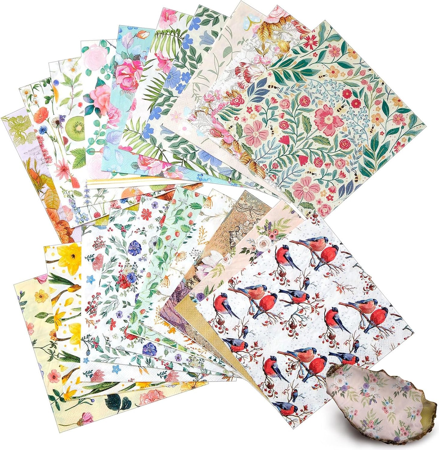 Crtiin 20 Pack Decoupage Napkins Floral Napkins Flower Cocktail Paper Decorative Toilet for Valentine's Day Birthday Party Beautiful Gorgeous, 20 Styles Each 6.5 Inches(Style 1)