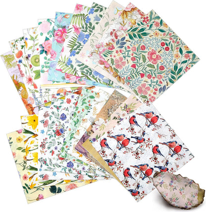 Crtiin 20 Pack Decoupage Napkins Floral Napkins Flower Cocktail Paper Decorative Toilet for Valentine's Day Birthday Party Beautiful Gorgeous, 20 Styles Each 6.5 Inches(Style 1)