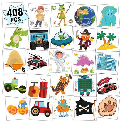 Partywind 408 PCS Kids Tattoos for Party Supplies, Individually Wrapped Sheet Temporary Tattoos Stickers for Kids Goodie Bag Stuffers, Fun Birthday Party Favors - Mixed