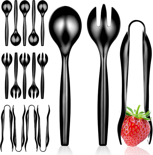 18 Count Disposable Serving Utensils, Black Plastic Serving Utensils Set for Catering Weddings, Holiday Parties, and More, Disposable Serving Spoons for Buffet, Party Utensils, Stock Your Home