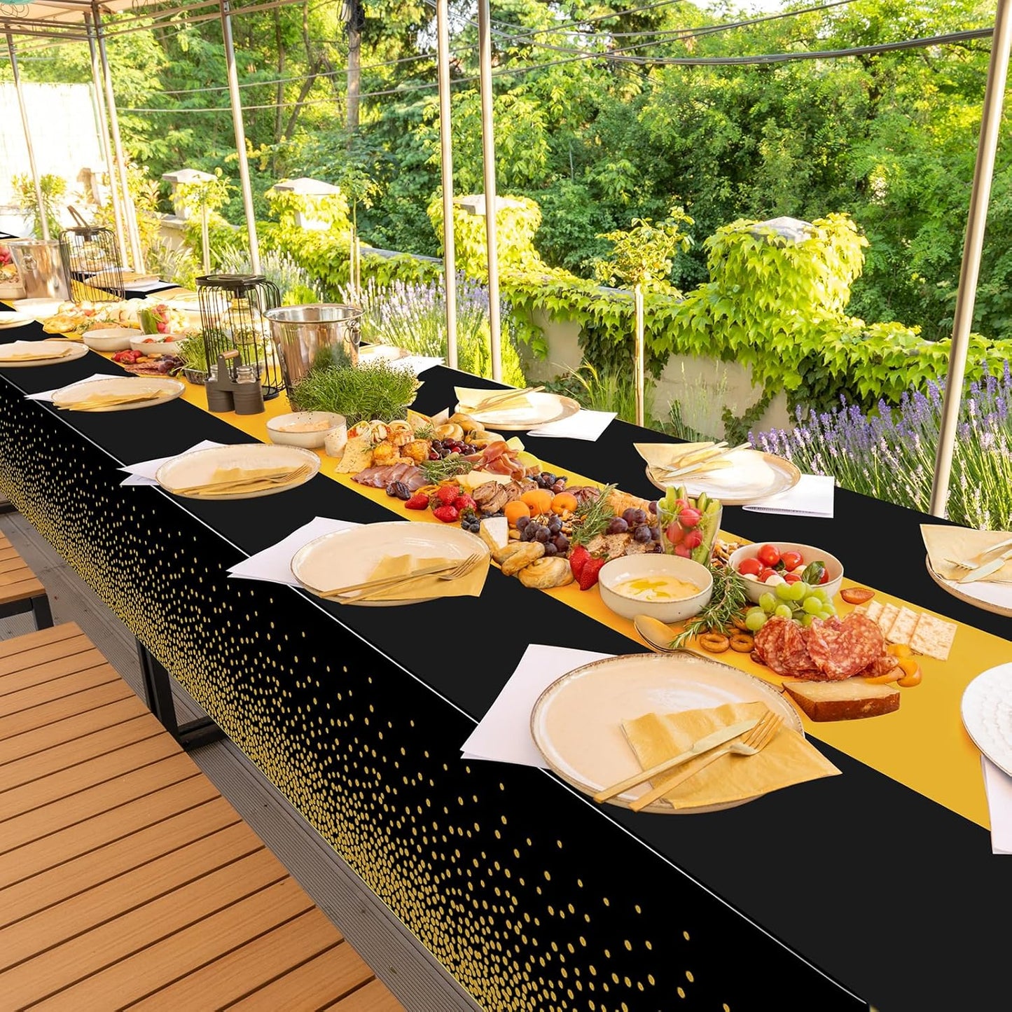 MASHAN 3Pcs Black and Red Tablecloth Party Decorations,Plastic Black Table Cloth Printed Red Table Runner Disposable Rectangle Cover for Birthday Weeding Anniversary Graduation Party,54 x108 Inch