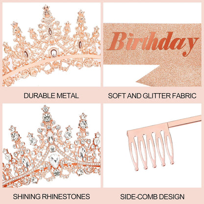 CURASA Birthday Tiara and Sash - Silver Birthday Crown for Women, Perfect for Parties and Celebrations