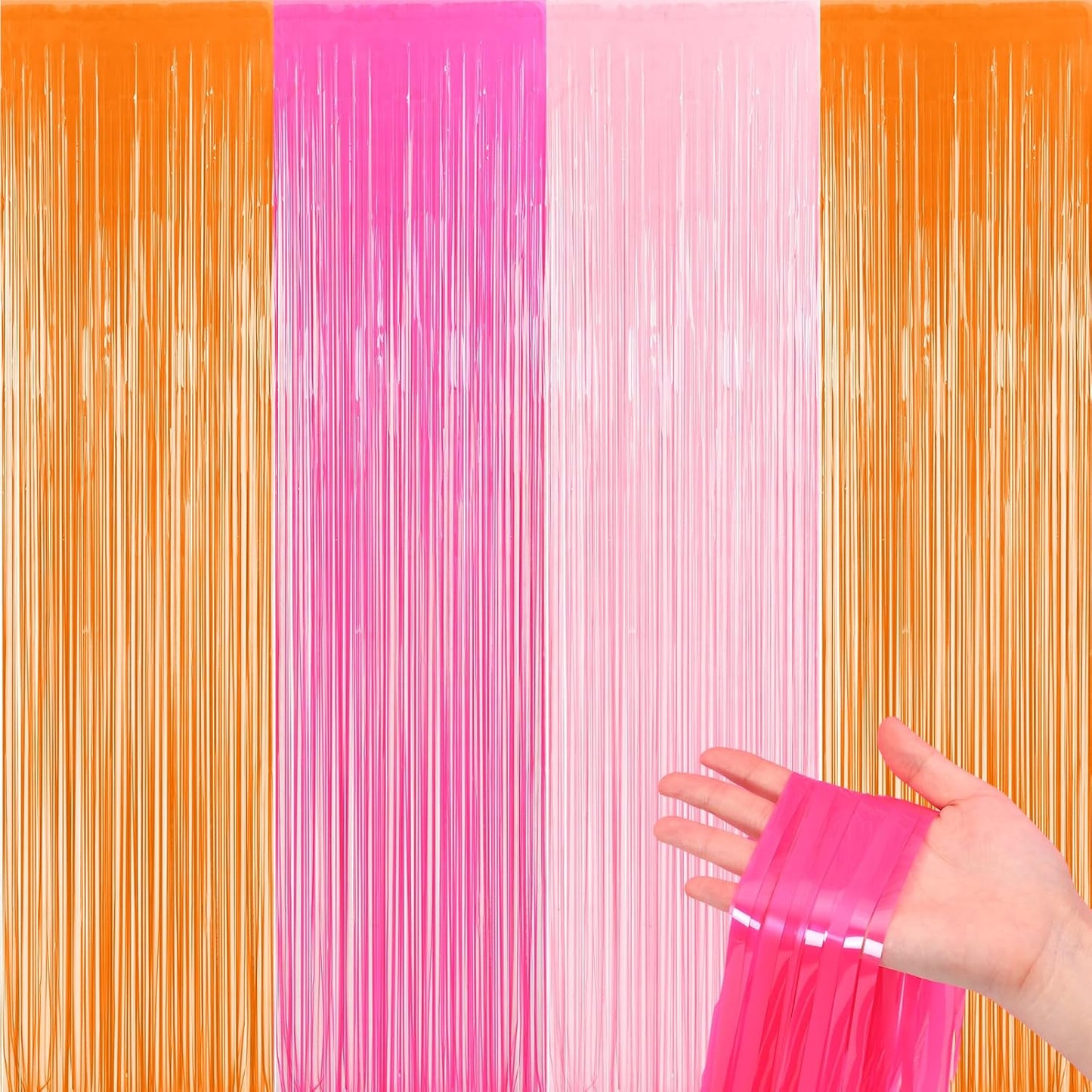 Frienda 4Pcs Sunset Party Decorations 6.6Ft Fringe Curtains Party Decorations Pink and Orange Backdrop Curtains for Sunset Autumn Thanksgiving Bridal Wedding Graduation Backdrop Decor
