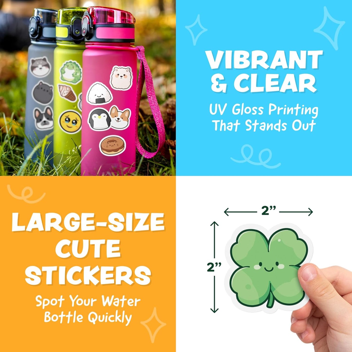Cute Stickers for Kids - Kawaii Water Bottle Stickers for Teens - 108pc Sticker Pack - Waterproof Vinyl Stickers for Water Bottles, Scrapbook, Laptops, Etc.