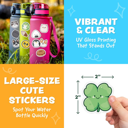 Cute Stickers for Kids - Kawaii Water Bottle Stickers for Teens - 108pc Sticker Pack - Waterproof Vinyl Stickers for Water Bottles, Scrapbook, Laptops, Etc.