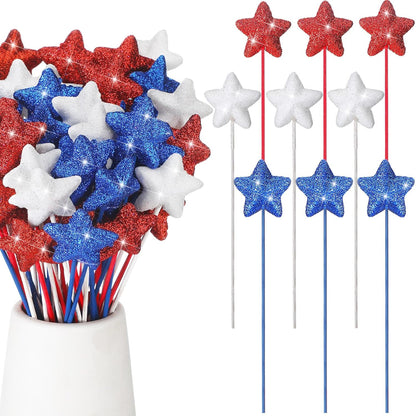 Suzile 60 Pcs Golden Star Floral Pick 8'' Star Centerpiece Table Decor Gold Glitter Craft Stick Sparkly Foam Stem for Floral Arrangement Wreath Wedding Bridal Baby Shower Birthday Stars Arrangement