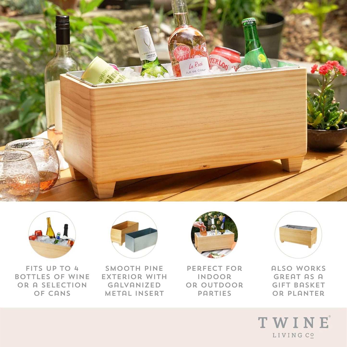 Twine Cheers Beverage Tub, Galvanized Tubs for Entertaining, Drink Buckets for Parties, Large Ice Tub and Gift Basket, Beer Buckets, Cream, 6.3 Gallons Set of 1