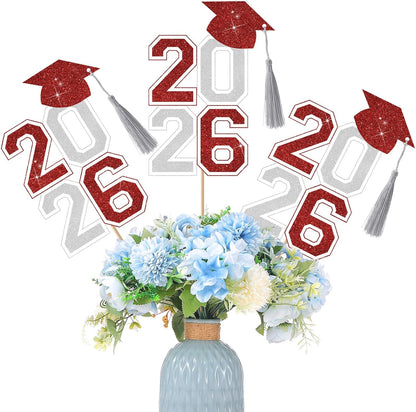 10 Pcs Graduation Table Centerpieces Sticks with Tassels, class of 2026 Grad Cap Picks Table Decoration Cupcake Toppers for Party Centerpiece Decoration Supplies(Blue and Gold)