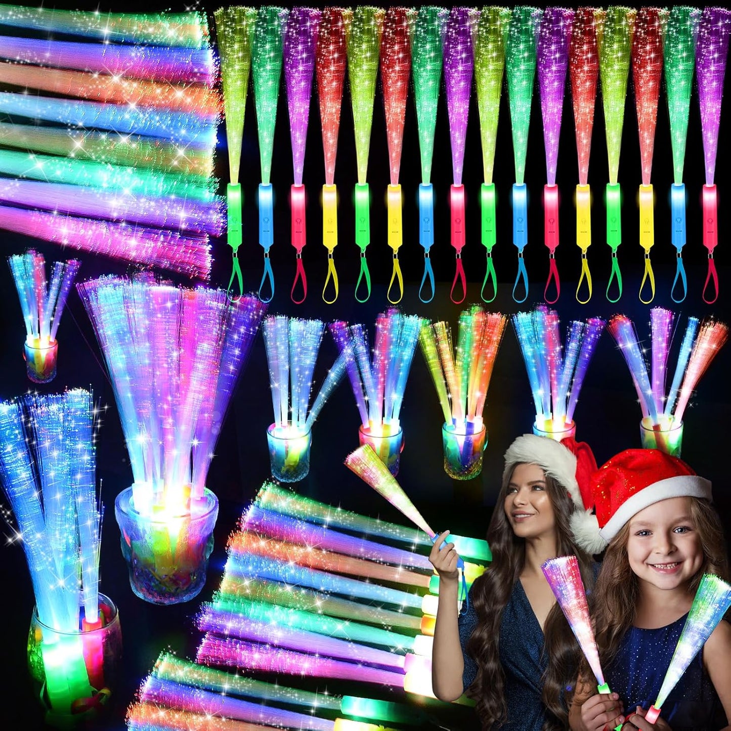 SHQDD 38 PCS Glow Sticks Bulk, Glow Fiber Optic Sticks, LED Light Wands, Glow in The Dark Party Supplies, Fiber Optic Wands for Weddings, Flashing LED Party Favors, Colorful Light Sticks