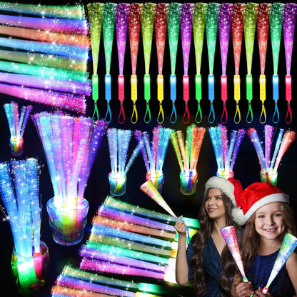 SHQDD 38 PCS Glow Sticks Bulk, Glow Fiber Optic Sticks, LED Light Wands, Glow in The Dark Party Supplies, Fiber Optic Wands for Weddings, Flashing LED Party Favors, Colorful Light Sticks