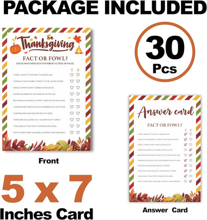 Thanksgiving Scavenger Hunt Game Set, 30 Harvest Stripes Theme Double-Sided Game Cards for Thanksgiving Parties, Family, Friends & Classroom Activities -B04