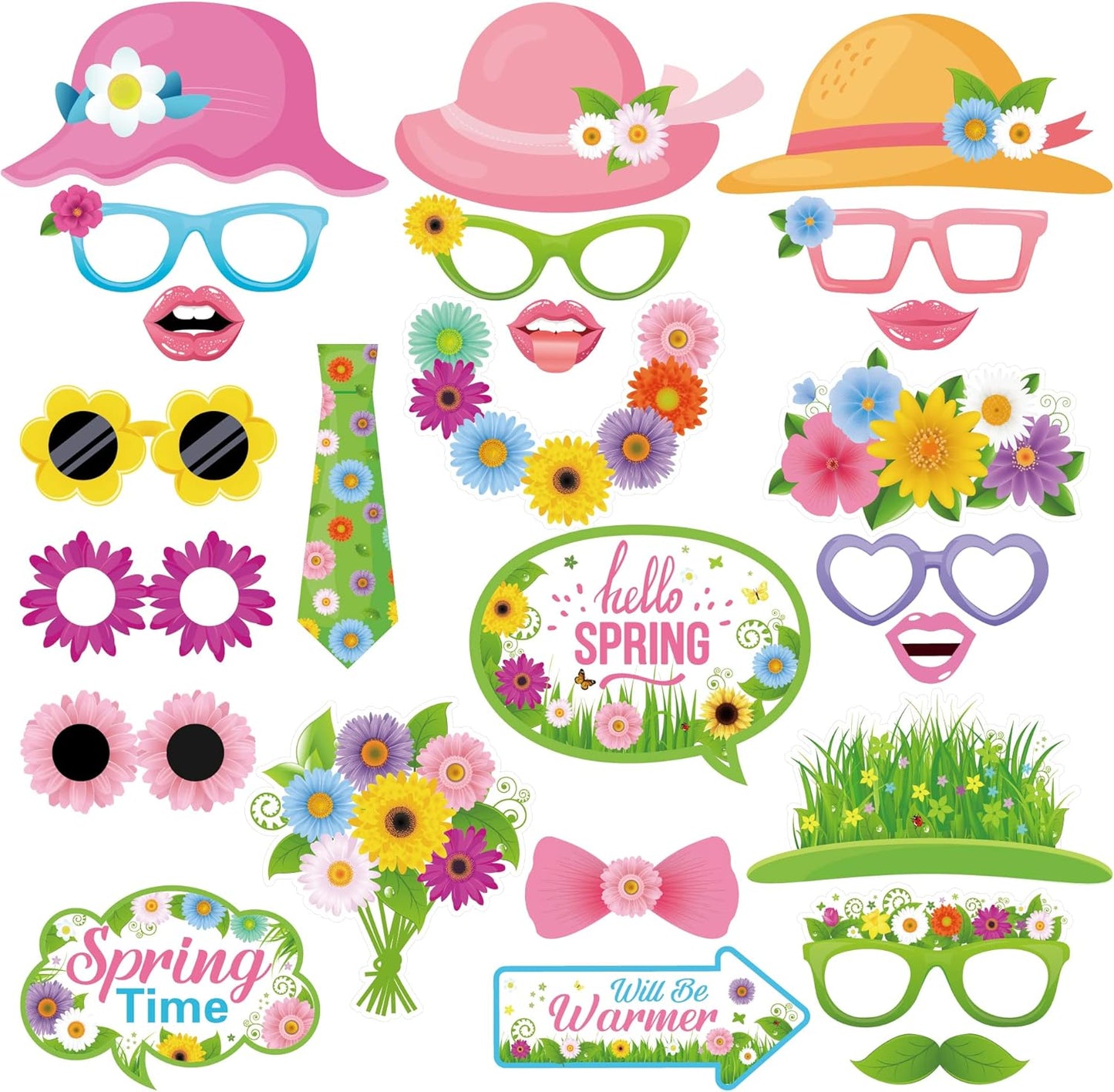 Spring Photo Booth Props with Sticks,Flowers Photo Booth Props,Spring Party Decorations (25CT)