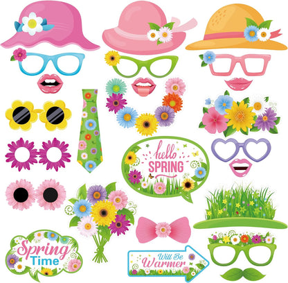 Spring Photo Booth Props with Sticks,Flowers Photo Booth Props,Spring Party Decorations (25CT)