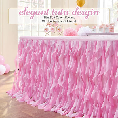 leegleri 6FT Tulle Ruffle Curly Willow Table Skirt for Rectangle or Round Tables, Under The Sea Ocean Blue Baby Shark Themed Tutu Table Skirt for Baby Shower, Birthday Party