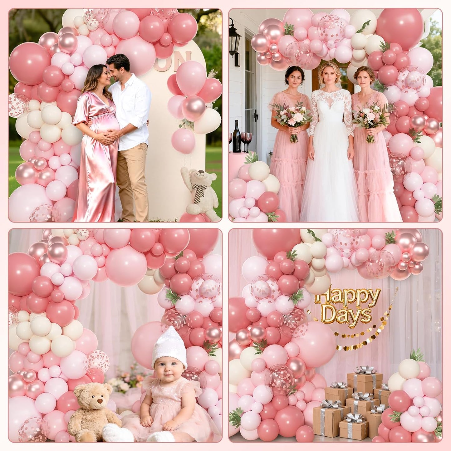 Amandir 153pcs Pink Purple Balloon Garland Arch Kit, Different Sizes 18 12 10 5 inch Pink Purple Red Latex Metallic Confetti Purple Balloons for Girl Women Birthday Bridal Baby Shower Party Decoration