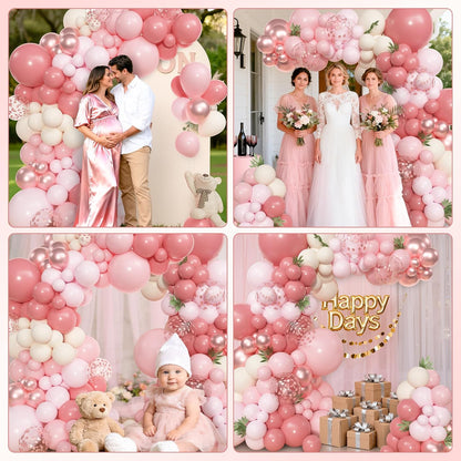 Amandir 153pcs Pink Purple Balloon Garland Arch Kit, Different Sizes 18 12 10 5 inch Pink Purple Red Latex Metallic Confetti Purple Balloons for Girl Women Birthday Bridal Baby Shower Party Decoration