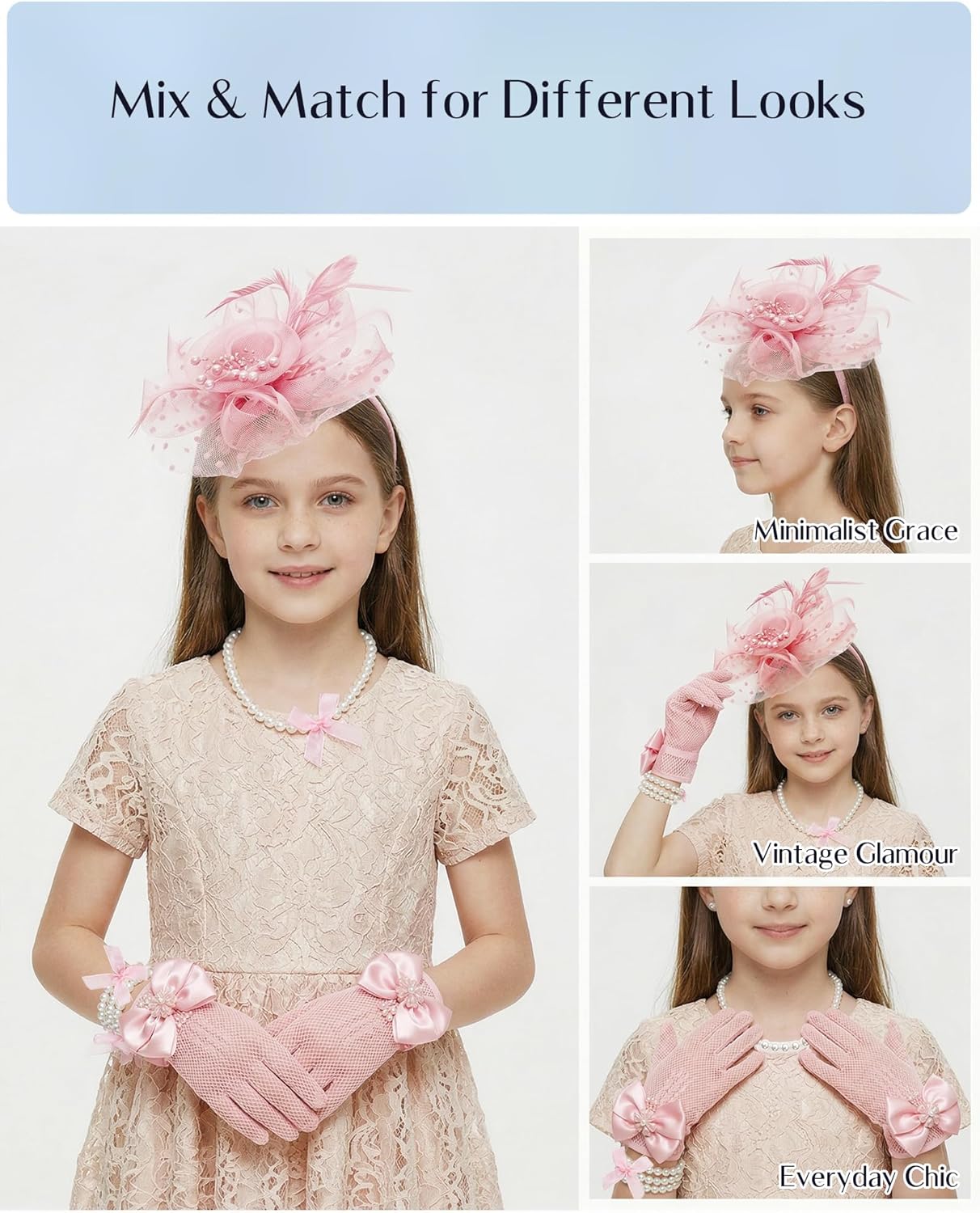 Girls Tea Party Fascinators Hats for Kids Fascinator Tea Party Hat Headband with Gloves Accessories for Girls