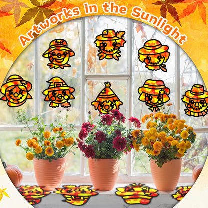 QOUBAI 32 Sets Stars Suncatchers Craft Back to School DIY Stained Glass Window Patriotic 4th of July Paper Craft Home School Classroom Decor Kid Birthday Gift Creative Art Activity Game - Colors A