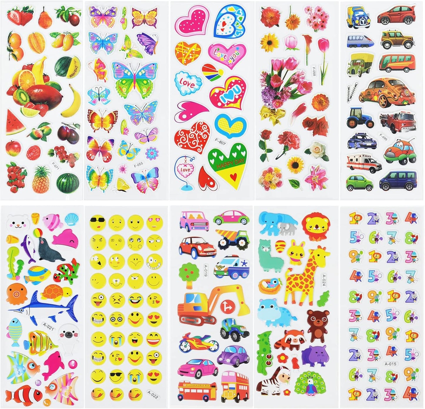 24 Sheets(500+) 3D Puffy Stickers for Toddlers Kids, Bulk Preschool Sticker Sheets for Reward, Craft, Scrapbooking Including Animal, Fruits, Dinosaurs, Fish and More