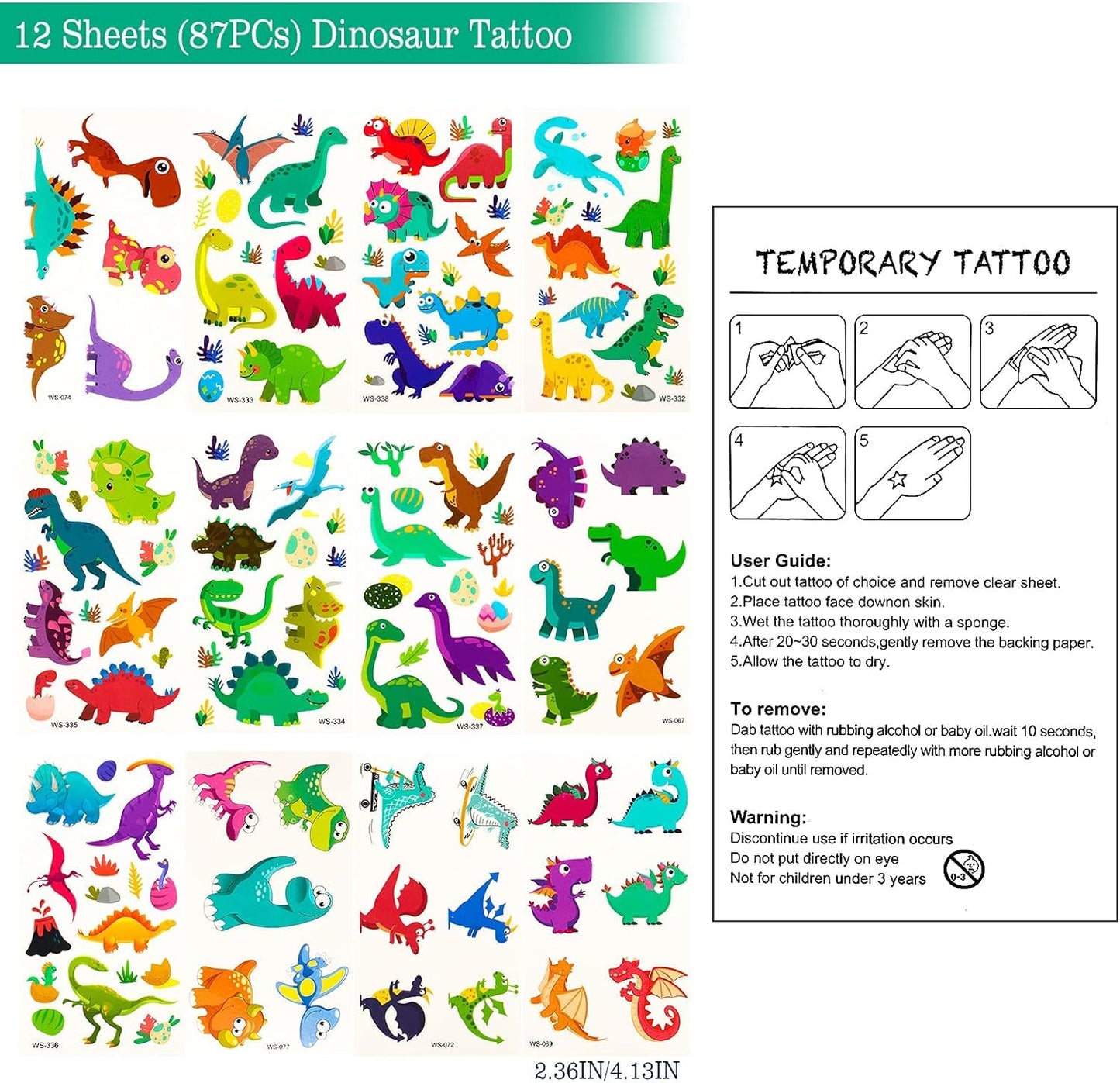 108Pcs Dinosaur Party Favors Dinosaur Stamps Slap Bracelets Keychains Rings Stickers Temporary Tattoos for Kids Birthday Party Supplies, Carnival Prizes, Prize Box Gift, Pinata Goodie Bag Fillers
