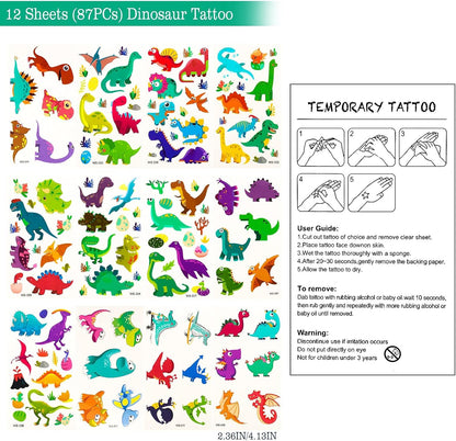 108Pcs Dinosaur Party Favors Dinosaur Stamps Slap Bracelets Keychains Rings Stickers Temporary Tattoos for Kids Birthday Party Supplies, Carnival Prizes, Prize Box Gift, Pinata Goodie Bag Fillers