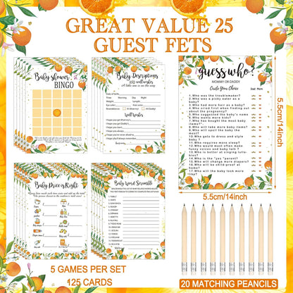 Yinder 145 Pcs Baby Shower Games Activities Cards with 20 Pencils Includes Baby Bingo Description and Wishes Guess Who Price is Right Word Scramble Game(Here Comes the Son)
