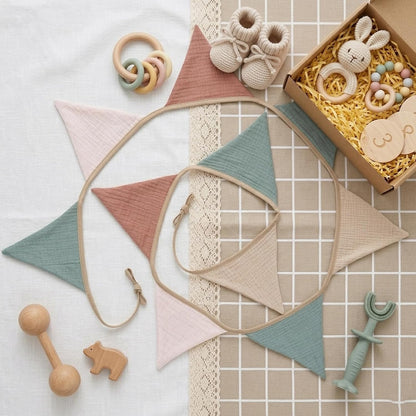Fabric Bunting Banner, 2 Pack Handmade Neutral String Banner Each 8.5 ft 10 Flags Nursery Wall Hanging Wedding Birthday Home Baby Shower Party Decoration Bunting (Pink Candy)