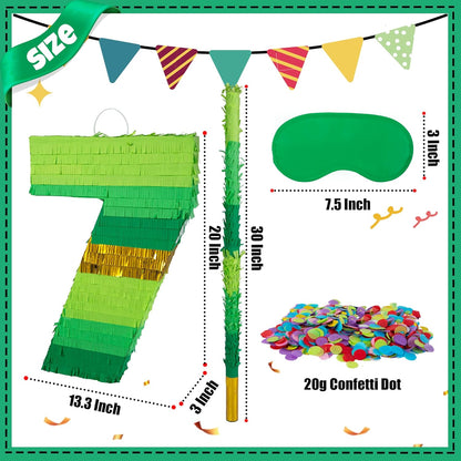 PCFING 20 Inch Number 1 Piñata Green Gold with 30 Inch Piñata Stick Blindfold Confetti for Boy Girl Adults Birthday Party Decorations, Anniversary Celebration, Fiesta