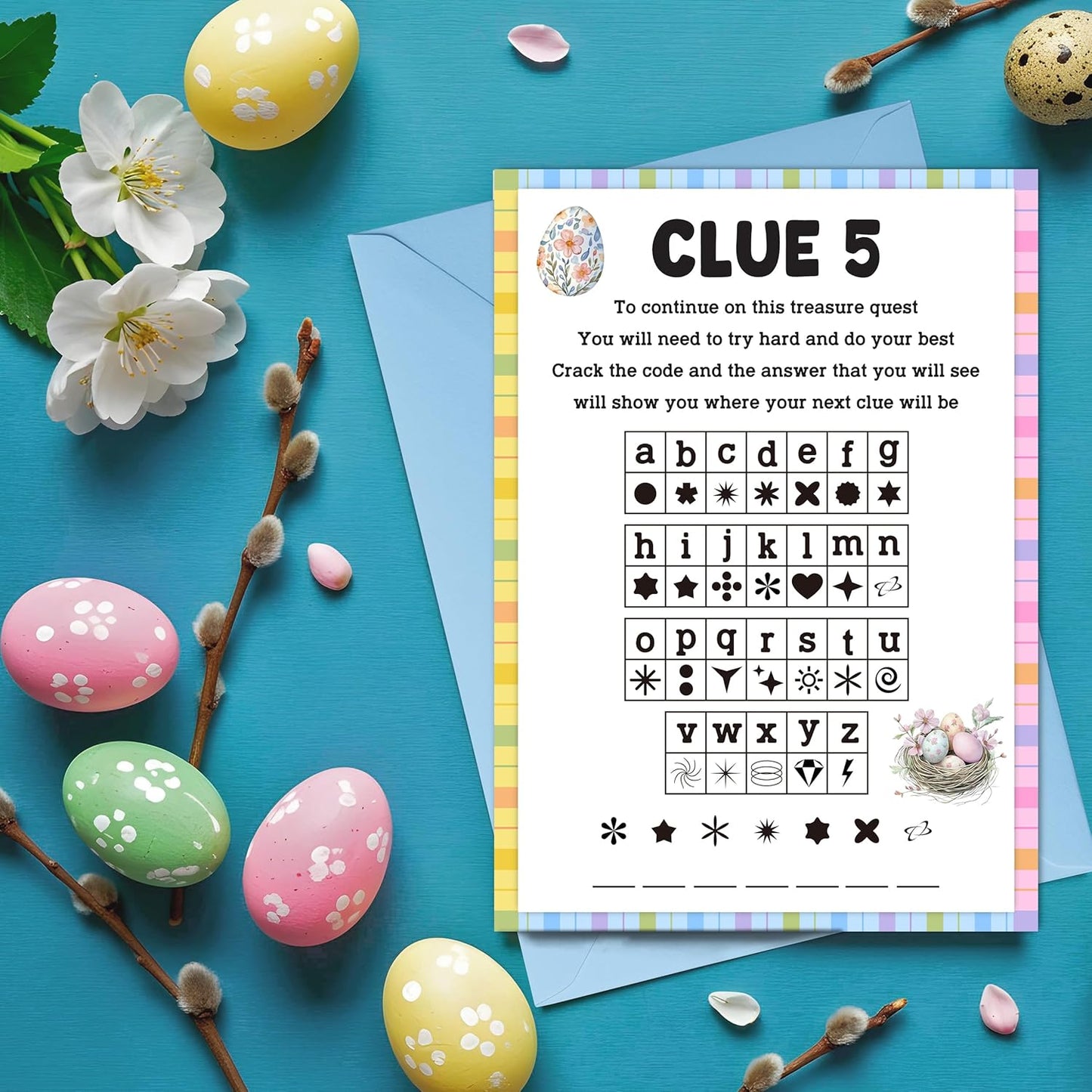 Easter Scavenger Hunt Games, Easter Treasure Hunt Clues Game Cards, Family Party Games for Kids and Adults, Holiday Party Game for Activities Decorations Supplies, 5x7 Inch (Indoor)-A03