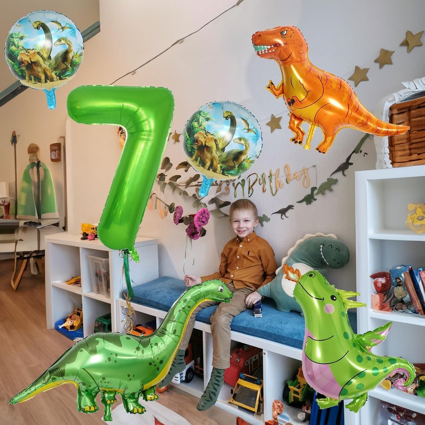 Dinosaur 5th Birthday Decorations, Dinosaur Birthday Party Decorations with Giant Inflatable Dinosaur Balloons 40 Inch Helium Foil Mylar Number 5 Balloons for Dinosaur Theme Birthday Party Decorations