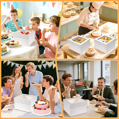15Pcs 12x12x8 Inch Tall Cake Boxes with Clear Window & Cake Boards - Sturdy White Bakery Boxes with Scalloped Edge for Layer, Wedding, Birthday Cakes - Secure Transport for Professional & Home Bakers