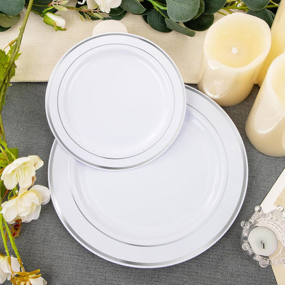 FLOWERCAT 60PCS White Plastic Plates - Heavy Duty White Disposable Plates for Mother's Day/Birthday Party/Wedding -serve for 30 guests Include 30PCS 10.25" & 30PCS 7.5" Plates for Party